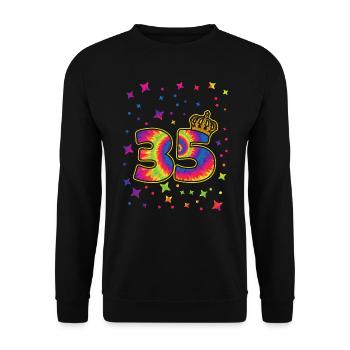 Tie-dye 35. Geburtstagsfeier 35 Jahre Alter - Unisex Pullover - Schwarz - Vorne - Alina (178cm) & Michal (187cm)