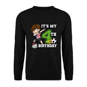 Fußballer Junge Ich bin schon 4th Geburtstag - Unisex Pullover - Schwarz - Vorne - Alina (178cm) & Michal (187cm)