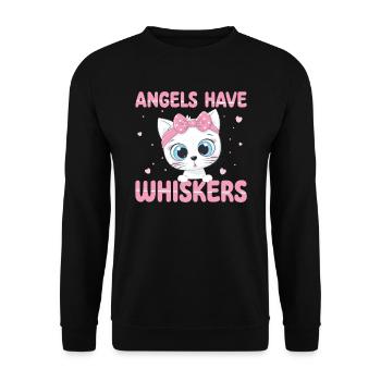 Les anges ont des moustaches | Chemise de chat mignonne - Sweat-shirt Unisexe - noir - Devant - Alina (178cm) & Michal (187cm)