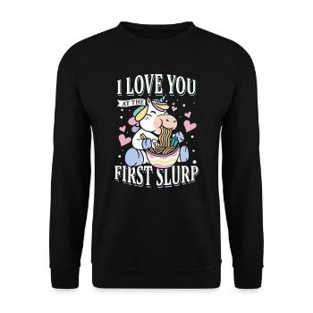 Première gorgée | Amateurs de licorne | - Sweat-shirt Unisexe - noir - Devant - Alina (178cm) & Michal (187cm)