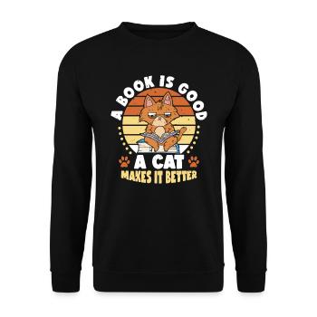 Book Is Good Cat Makes It Better | - Sweat-shirt Unisexe - noir - Devant - Alina (178cm) & Michal (187cm)