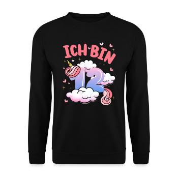 Ich Bin 12 Jahre Alt | Einhorn-thema | 12. - Unisex Pullover - Schwarz - Vorne - Alina (178cm) & Michal (187cm)