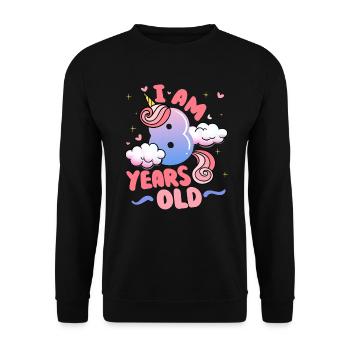 I am 8 years old | Unicorn theme | 8. - Unisex Sweatshirt - black - Front - Alina (178cm) & Michal (187cm)