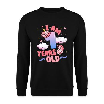 I am 1 year old | Unicorn theme | 1. - Unisex Sweatshirt - black - Front - Alina (178cm) & Michal (187cm)