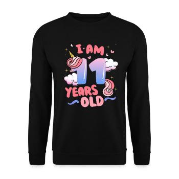 I am 11 years old | Unicorn theme | 11. - Unisex Sweatshirt - black - Front - Alina (178cm) & Michal (187cm)