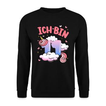 Ich Bin 11 Jahre Alt | Einhorn-thema | 11. - Unisex Pullover - Schwarz - Vorne - Alina (178cm) & Michal (187cm)
