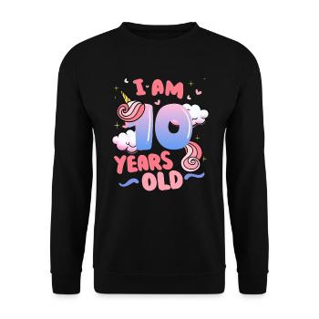 Ich Bin 10 Jahre Alt | Einhorn-thema | 10. - Unisex Pullover - Schwarz - Vorne - Alina (178cm) & Michal (187cm)