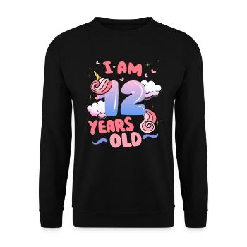 Ich Bin 12 Jahre Alt | Einhorn-thema | 12. - Unisex Pullover - Schwarz - Vorne - Alina (178cm) & Michal (187cm)