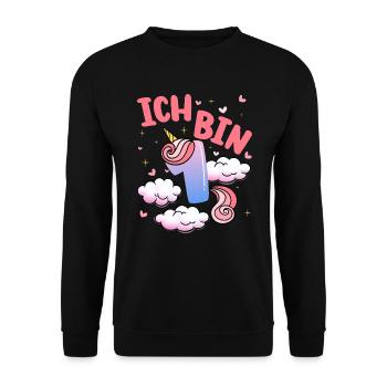 Ich Bin 1 Jahre Alt | Einhorn-thema | 1. - Unisex Pullover - Schwarz - Vorne - Alina (178cm) & Michal (187cm)
