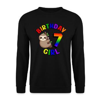 Geburtstag 7 Mädchen Niedliches Baby Faultier - Unisex Pullover - Schwarz - Vorne - Alina (178cm) & Michal (187cm)