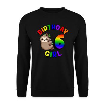 Geburtstag 6 Mädchen Niedliches Baby Faultier - Unisex Pullover - Schwarz - Vorne - Alina (178cm) & Michal (187cm)