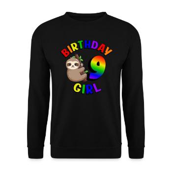 Geburtstag 9 Mädchen Niedliches Baby Faultier - Unisex Pullover - Schwarz - Vorne - Alina (178cm) & Michal (187cm)