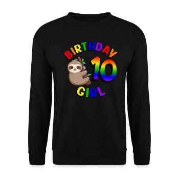 Geburtstag 10 Mädchen Niedliches Baby Faultier - Unisex Pullover - Schwarz - Vorne - Alina (178cm) & Michal (187cm)