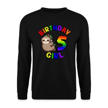 Geburtstag 5 Mädchen Niedliches Baby Faultier - Unisex Pullover - Schwarz - Vorne - Alina (178cm) & Michal (187cm)