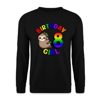 Geburtstag 8 Mädchen Niedliches Baby Faultier - Unisex Pullover - Schwarz - Vorne - Alina (178cm) & Michal (187cm)