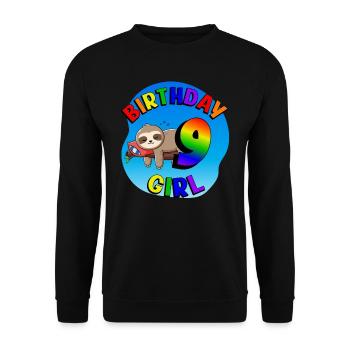 Geburtstag 9 Mädchen Süßes Baby Faultier - Unisex Pullover - Schwarz - Vorne - Alina (178cm) & Michal (187cm)