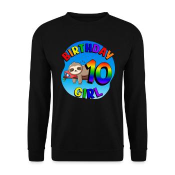 Geburtstag 10 Mädchen Süßes Baby Faultier - Unisex Pullover - Schwarz - Vorne - Alina (178cm) & Michal (187cm)