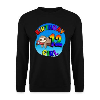 Birthday 12 Girls Cute Baby Sloth - Unisex Sweatshirt - black - Front - Alina (178cm) & Michal (187cm)