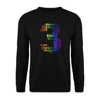 Drei 3. | Coldorful Wörter Thema Geburtstag | - Unisex Pullover - Schwarz - Vorne - Alina (178cm) & Michal (187cm)