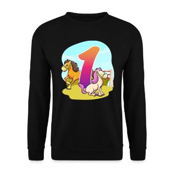 1st Birthday Riding Horse-themed One Party - Unisex Sweatshirt - black - Front - Alina (178cm) & Michal (187cm)