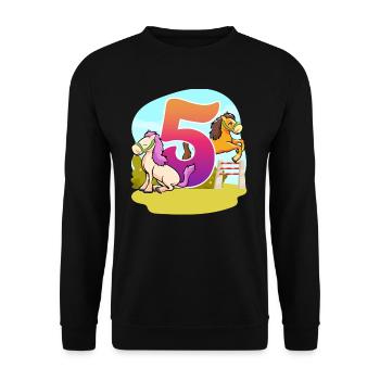 5th Birthday Riding Horse Theme Five Party - Unisex Sweatshirt - black - Front - Alina (178cm) & Michal (187cm)