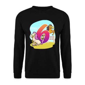 6ème anniversaire Équitation Cheval Thème Six Party - Sweat-shirt Unisexe - noir - Devant - Alina (178cm) & Michal (187cm)
