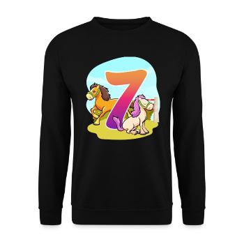 7th Birthday Riding Horse Theme Seven Party - Unisex Sweatshirt - black - Front - Alina (178cm) & Michal (187cm)