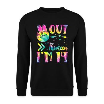Paix de treize ans, j’ai 14 | Teinture de cravate - Sweat-shirt Unisexe - noir - Devant - Alina (178cm) & Michal (187cm)