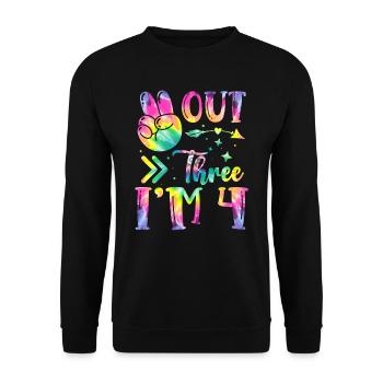 Peace Out Three I'm 4 | Tie Dye Themed Birthday | - Unisex Pullover - Schwarz - Vorne - Alina (178cm) & Michal (187cm)