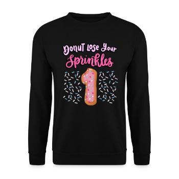 Donut Lose Your Sprinkles 1. Geburtstag | Donut - Unisex Pullover - Schwarz - Vorne - Alina (178cm) & Michal (187cm)