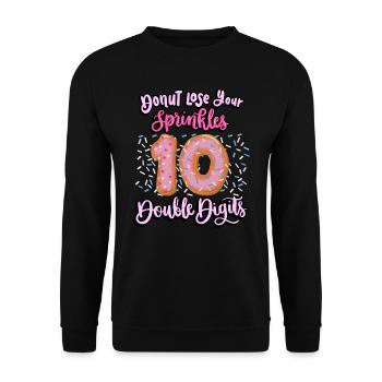 Donut Lose Your Sprinkles 10. | Donut Geburtstag - Unisex Pullover - Schwarz - Vorne - Alina (178cm) & Michal (187cm)