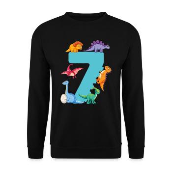 7e anniversaire | Chemise d’anniversaire de dinosaure | - Sweat-shirt Unisexe - noir - Devant - Alina (178cm) & Michal (187cm)