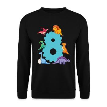 8e anniversaire | Chemise d’anniversaire de dinosaure | - Sweat-shirt Unisexe - noir - Devant - Alina (178cm) & Michal (187cm)