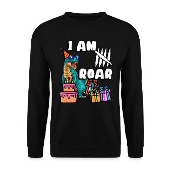 Je suis 5 Roars | Chemise d’anniversaire de dinosaure - Sweat-shirt Unisexe - noir - Devant - Alina (178cm) & Michal (187cm)