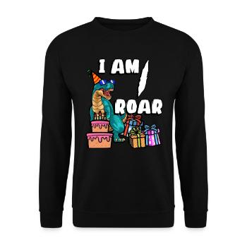 Je suis 1 Roarer | Chemise d’anniversaire de dinosaure - Sweat-shirt Unisexe - noir - Devant - Alina (178cm) & Michal (187cm)
