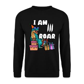 Je suis 3 Roars | Chemise d’anniversaire de dinosaure - Sweat-shirt Unisexe - noir - Devant - Alina (178cm) & Michal (187cm)
