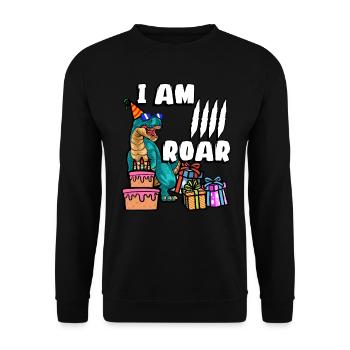 Je suis 4 Roar | Chemise d’anniversaire de dinosaure | - Sweat-shirt Unisexe - noir - Devant - Alina (178cm) & Michal (187cm)