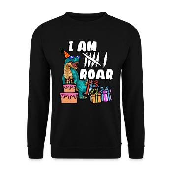 Je suis 6 Roars | Chemise d’anniversaire de dinosaure - Sweat-shirt Unisexe - noir - Devant - Alina (178cm) & Michal (187cm)
