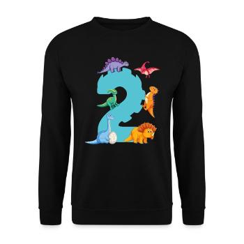 2ème anniversaire | Chemise d’anniversaire de dinosaure | - Sweat-shirt Unisexe - noir - Devant - Alina (178cm) & Michal (187cm)