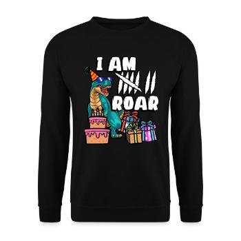 Je suis 7 Roars | Chemise d’anniversaire de dinosaure - Sweat-shirt Unisexe - noir - Devant - Alina (178cm) & Michal (187cm)
