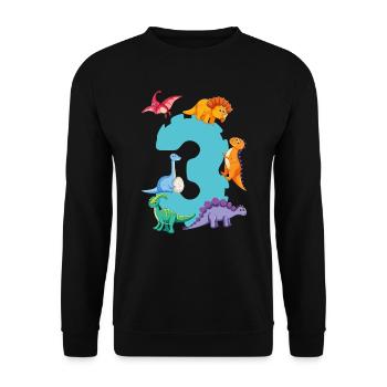 3ème anniversaire | Chemise d’anniversaire de dinosaure | - Sweat-shirt Unisexe - noir - Devant - Alina (178cm) & Michal (187cm)