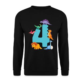 4ème anniversaire | Chemise d’anniversaire de dinosaure | - Sweat-shirt Unisexe - noir - Devant - Alina (178cm) & Michal (187cm)