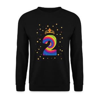 2nd Birthday Krone | Tie Dye Themed Birthday | - Unisex Sweatshirt - black - Front - Alina (178cm) & Michal (187cm)