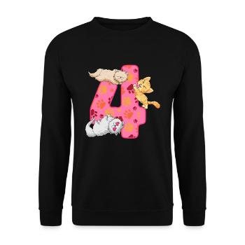 Chaton du 4ème anniversaire | Chemise d’anniversaire de chat | - Sweat-shirt Unisexe - noir - Devant - Alina (178cm) & Michal (187cm)