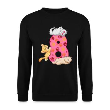 Chaton du 8ème anniversaire | Chemise d’anniversaire de chat | - Sweat-shirt Unisexe - noir - Devant - Alina (178cm) & Michal (187cm)