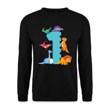 1er anniversaire | Chemise d’anniversaire de dinosaure | - Sweat-shirt Unisexe - noir - Devant - Alina (178cm) & Michal (187cm)