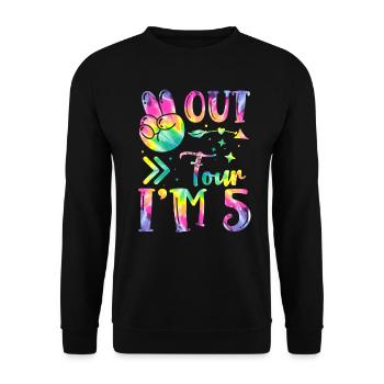 Peace Out Four I'm 5 | Tie Dye Themed Birthday | - Unisex Sweatshirt - black - Front - Alina (178cm) & Michal (187cm)