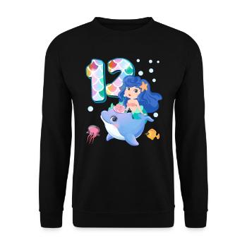 12e anniversaire | | anniversaire de sirène - Sweat-shirt Unisexe - noir - Devant - Alina (178cm) & Michal (187cm)