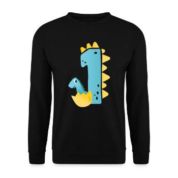 1er anniversaire | | d’anniversaire de dinosaure - Sweat-shirt Unisexe - noir - Devant - Alina (178cm) & Michal (187cm)