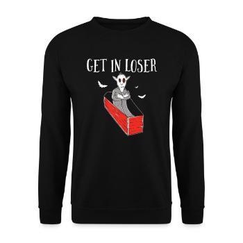Get In Loser, Vampir-monster Im Sarg - Unisex Pullover - Schwarz - Vorne - Alina (178cm) & Michal (187cm)